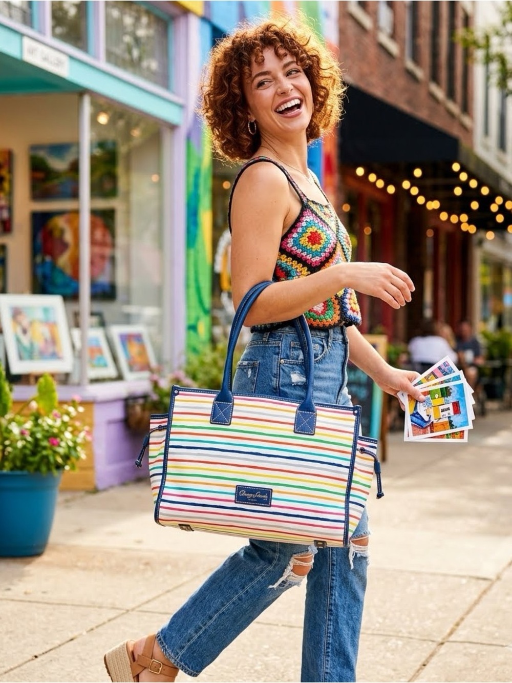 🔥 RARE Dooney & Bourke Multi Watercolor Stripes Tote Bag - EUC!